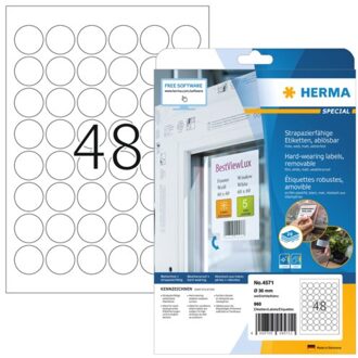 Herma Etiket Herma 4571 30mm rond folie 960stuks wit