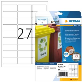 Herma Etiket Herma 4864 63.5x29.6mm polyester wit 270stuks Zwart