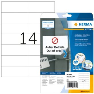 Herma Etiket Herma 5081 105x42.3Mm verwijderbaar wit 350stuks