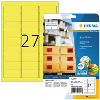 Herma Etiket Herma 5140 63.5x29.6mm neongeel 540stuks