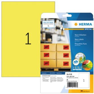 Herma Etiket Herma 5148 210x297mm A4 fluor geel 20stuks