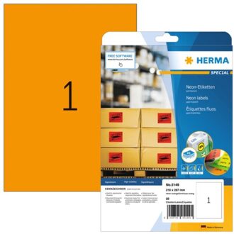 Herma Etiket Herma 5149 210x297mm A4 fluor oranje 20stuks
