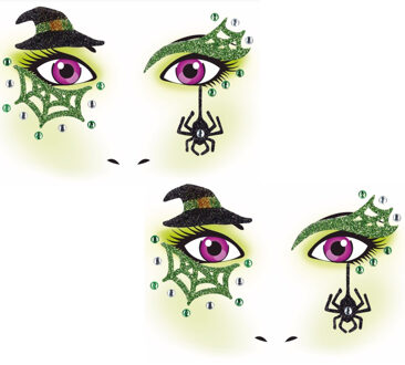 Herma Halloween Gezicht stickers - 2x - heks - multi kleuren - volwassene - gezichtdecoratie