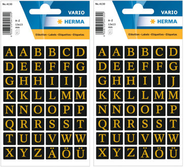 Herma Hema Stickervellen - 192x Letter stickers - alfabet - zwart/goud - 13 mm