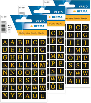 Herma Hema Stickervellen - 384x Letter stickers - alfabet - zwart/goud - 13 mm