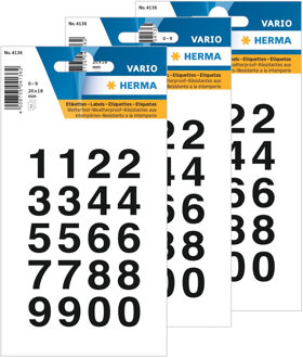 Herma Stickers - 4x velletje 20x18 mm - 40 plak cijfers/getallen 0-9 - zwart/transparant