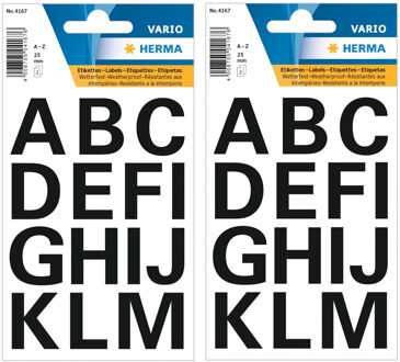 Herma Stickers alfabet - 2x vel - 28 letterstickers - zwart - 25 mm - letters A-Z - stickervelletje