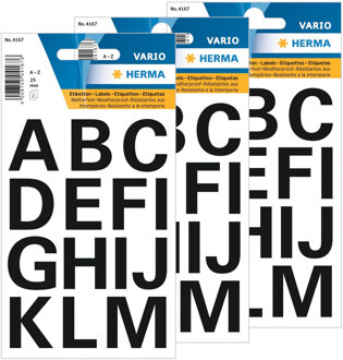 Herma Stickers alfabet - 3x vel - 28 letterstickers - zwart - 25 mm - letters A-Z - stickervelletje