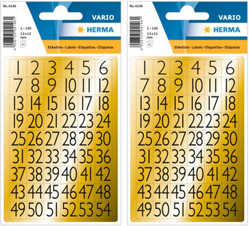 Herma Stickers cijfers/getallen - 1/99 - 432x - plak cijfers/getallen - zwart/goud - hobby/decoratie