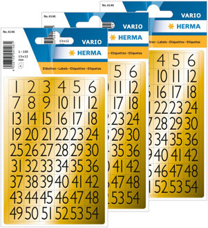 Herma Stickers cijfers/getallen - 1/99 - 648x - plak cijfers/getallen - zwart/goud - hobby/decoratie