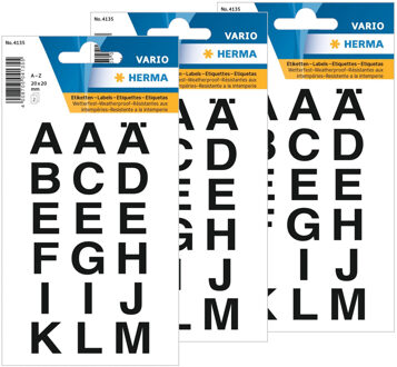 Herma Stickervel alfabet - 108x stuks - plak letters - A tm Z - zwart - 20x20 mm