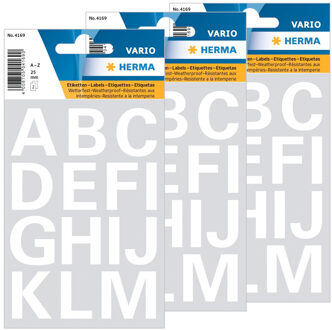Herma Stickervel alfabet - 84x stuks - plak letters - A tm Z - wit - 20x20 mm