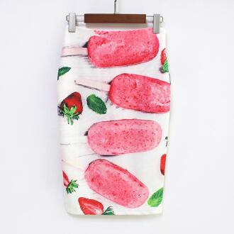 Hermicci Vrouwen Mode Rode Ijs Gedrukt Midi Rok Dames Bal Skater Potlood Rokken Saia Femininas