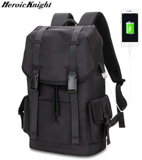 Heroic Knight Large Capacity Travel Backpacks Men USB Charge 15.6in Laptop Backpack For Teenagers Drawstring Bag Male School Bag