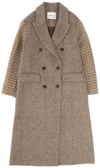 Herringbone Check Coat met contrasterende mouwen Ottod'Ame , Multicolor , Dames - Xl,L,S