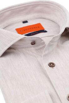 Herringbone Overhemd Sand Beige - 40