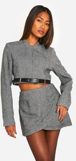 Herringbone Wrap Front Mini Rok, Black - 36