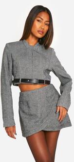 Herringbone Wrap Front Mini Skirt → Minirok Met Wrap-Front In Visgraat, Black - 42