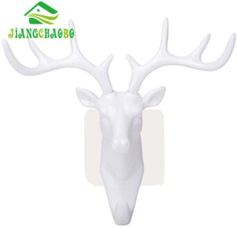 Herten Hoofd Dier Zelfklevende Kleding Rekken Display Haak Kleerhanger Cap Room Decor Show Muur Bag Keys Sticky Houder wit