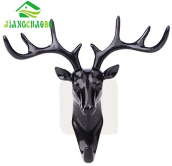 Herten Hoofd Dier Zelfklevende Kleding Rekken Display Haak Kleerhanger Cap Room Decor Show Muur Bag Keys Sticky Houder zwart