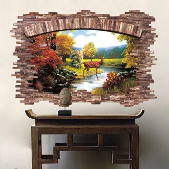 Herten Landschap 3D Muurstickers Woody Window View Vinyl Decals Kinderkamer Home Decor Muurstickers Pvc Muurstickers/lijm