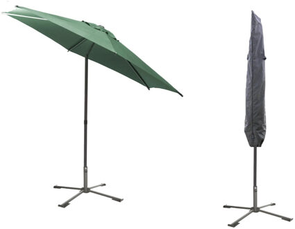 Hespiride tuin terras Parasol Soya - olijfgroen - D270 x H220 cm - met kruisvoet - en beschermhoes