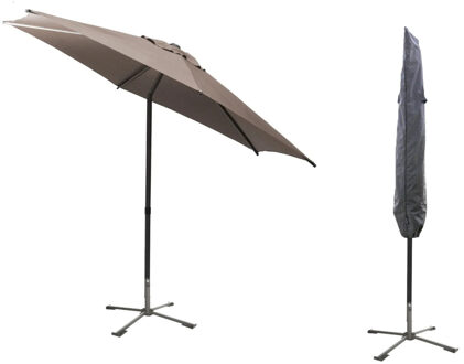 Hespiride tuin terras Parasol Soya - taupe - D270 x H220 cm - met kruisvoet - en beschermhoes