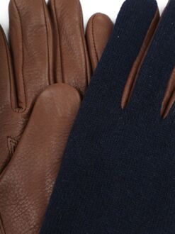 Hestra Handschoen Wool Tricot Leer Navy Chocolate Bruin - 10,11,8,9
