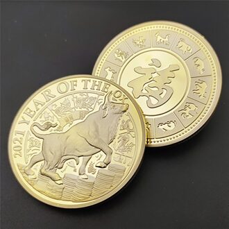 Het Jaar Van Ox Chinese Gouden Herdenkingsmunten Zegen Wishing Goede Lucky Bullish Souvenir