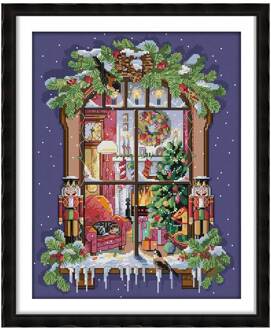 Het Raam Van De Kerst Geteld Kruissteek 11CT 14CT Kruissteek Set Kruissteek Kit Borduurwerk Handwerken 11CT afbeelding printed