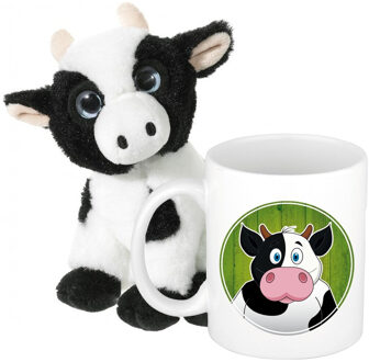 heunec Cadeau set kind - Koeien knuffel 14 cm en Drinkbeker/mok Koe 300 ml