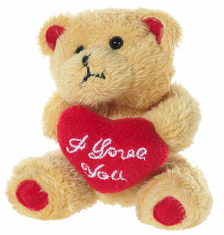 heunec Knuffel beertje - bruin - met I Love You hartje - van 10 cm - Knuffelberen Beige