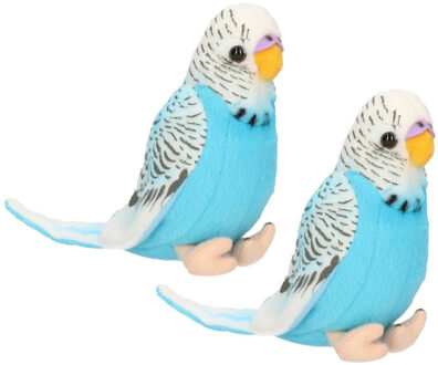 Heunec Knuffel Parkiet - 2x stuks - blauw - pluche - grasparkiet - 11 cm
