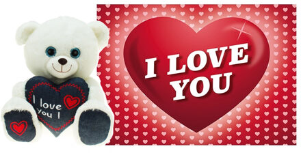 heunec Knuffelbeer Valentijn - I Love You beertje - 30 cm - Love You wenskaart