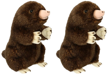 Heunec Mol knuffel - 2x stuks - pluche - zittend - knuffeldier - mollen - 22 cm