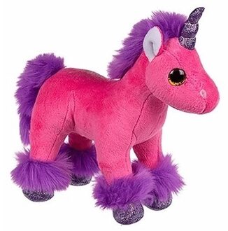 heunec Pluche eenhoorn knuffel - fuchsia roze - 18 cm - kinder knuffels - kraalogen
