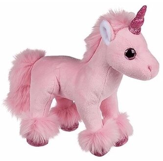 heunec Pluche eenhoorn knuffel - lichtroze - 18 cm - kinder knuffels - kraalogen