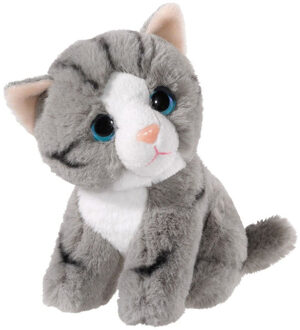 heunec Pluche grijze kat/poes knuffel - 14 cm - speelgoed katten Grijs