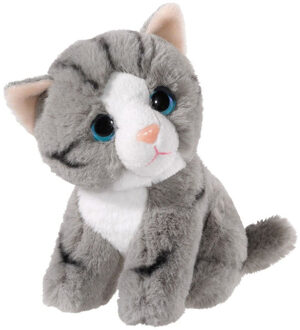 heunec Pluche grijze kat/poes knuffel - 14 cm - speelgoed katten