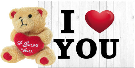 heunec Pluche knuffel Valentijn I Love You beertje 10 cm met hartjes wenskaart - Knuffelberen Multikleur