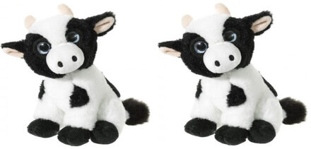 heunec Pluche koe knuffel - Set van 2x stuks - 14 cm - boerderij dieren - knuffeldieren