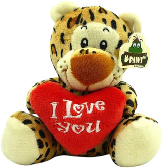 heunec Pluche luipaard - I Love You knuffel - bruin - 14 cm - Valentijn/Moederdag/Vaderdag