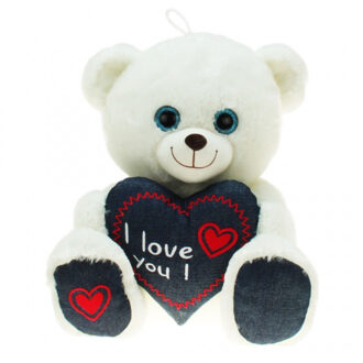 heunec Pluche witte beer/beren knuffel i love you 25 cm speelgoed