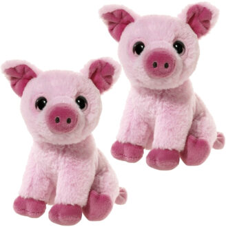 heunec Set van 2x stuks zacht roze pluche varkens knuffeltjes 14 cm - Knuffel boederijdieren