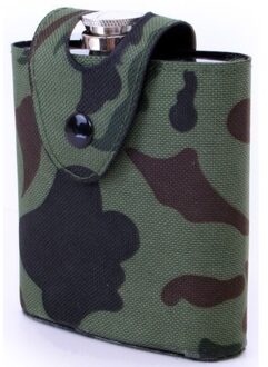 Heupflesje Rvs In Camouflage Hoes/tas 177 Ml - Heupflessen Zilverkleurig