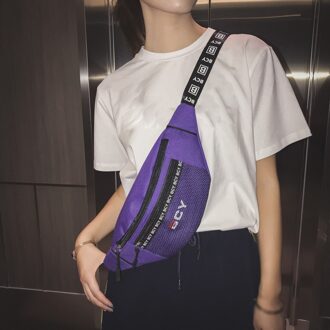 Heuptas Fanny Pack Voor Mannen Vrouwen Borst Zakken Canvas Nier Riem Tas Rits Sport Harajuku Portemonnee Nerka Sac banane Femme Paars