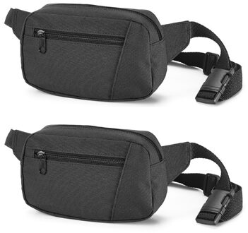 Heuptasje/buideltasje - 2x stuks - zwart - 21 x 12 cm - verstelbaar - fanny pack