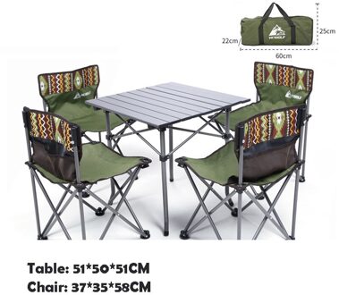 Hewolf Draagbare Vouwen Tafel En Stoel 5 Stuk Set Leisure Picknick Barbecue Familie Party Outdoor Camping Tafel En Kruk set groen