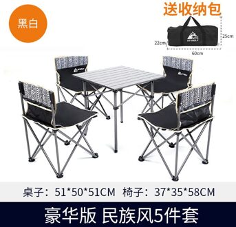 Hewolf Outdoor Opklapbare Tafels En Stoelen 5 Stuks Van Draagbare Opslag Wilde Camping Occasionele Tafel Kruk Verpakt Combinatie zwart