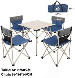 Hewolf Outdoor Opvouwbare Tafel En Stoel 5 Stuk Set Aluminium Legering Vissen Draagbare Opslag Stoel Camping Tafel set blauw